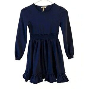 Matilda Jane Navy Blue Long-Sleeve Girls Dress With Ruffled Hem & Waist Size 10